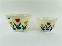 2 Fire King Tulip Off White Nesting Bowls