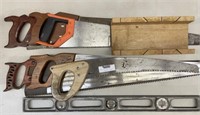 6 Hand Saws & a 28" Metal Level
