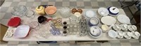 Table Lot of Glassware, China & Baking Dishes
