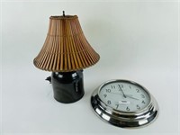 Stoneware Jug Lamp & Modern Chrome Clock