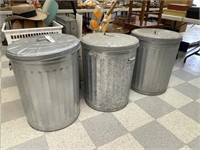 3 Galvanized Trash Cans