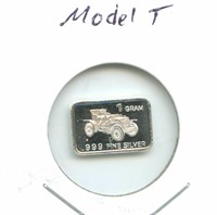 1 gram Silver Bar - Model T, .999 Fine Silver
