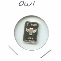 1 gram Silver Bar - Owl, .999 Fine Silver