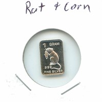 1 gram Silver Bar - Rat & Corn, .999 Fine Silver