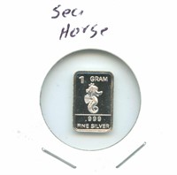 1 gram Silver Bar - Sea Horse, .999 Fine Silver