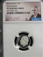 2018 S SILVER GRADED PF 70 ROOSEVELT DIME