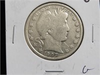 1907 O BARBER HALF DOLLAR 90%