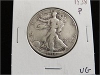 1938 P WALKING LIBERTY HALF DOLLAR 90%