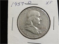 1957 D FRANKLIN HALF DOLLAR 90%