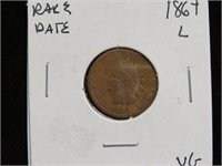 1864 L ON RIBBON INDIAN HEAD PENNY