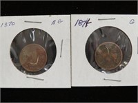 1870 & 1874 INDIAN HEAD PENNY