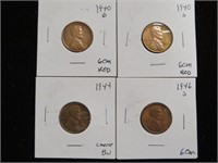 (4) GEM RED UNC LINCOLN CENTS VARIOUS DATES