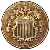 1874 Shield Nickel ABOUT UNCIRCULATED