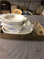 Corning  casseroles, two with lids