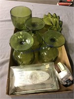 Green goblets, toaster s&p, butter dish