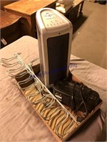 Small heater, clock radio, shoe rack