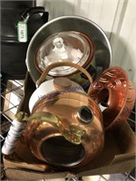 Tea pots, crock pot, SS bowl, jello mold