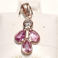 $1970 14K  Pink Sapp(1ct) Diamond(0.19Ct) Pendant