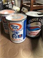 Empty quart oil cans--Ring-Free, Silver Lube