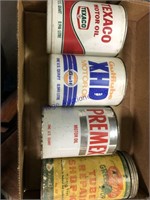 Assorted automotive product cans--Texaco, Gulf,