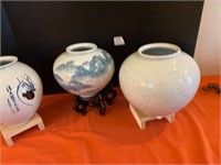 3 Asian Style Round Vases