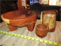 3pc Local Artist Cedar Wood Carved Ware
