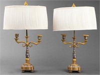 French Gilt And Cloisonné Candelabra Lamps, Pr