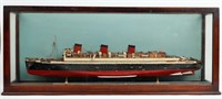 Vintage Queen Mary Model In Glass Case