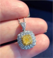 Yellow diamond and diamond pendant 18k