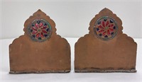 Arts and Crafts Enameled Hammered Copper Bookends