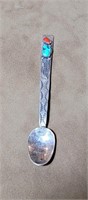 Navajo Sterling Silver Turquoise and Coral Spoon