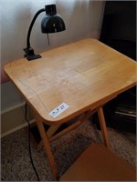 Small oak folding table w/clamp on lamp