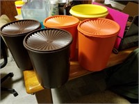 Orange, Brown & Yellow Tupperware Canisters