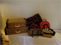 (7) Purses & (2) Vintage Suitcases