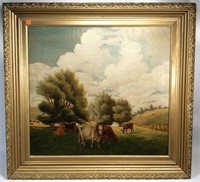 Oil Painting: "Cows with Clouds" - 30.5" x 32.5"