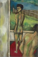 2 NUDE AFRICAN AMERICAN WOMEN MODERNIST PAINTING