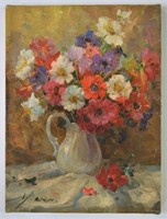 FLORAL STILL LIFE W VASE PAINTING SIGNED