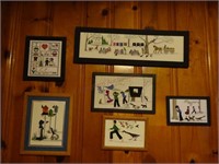 (6) Framed Counted Cross Stitch Items-Amish Themed