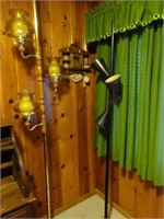 Wood Shelf and (2) Pole Lamps