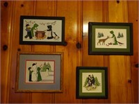 (4) Framed Counted Cross Stitch-Amish Theme