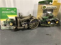 (2) JD 1:64 TRACTORS ON CARDS, TRACTOR BANK