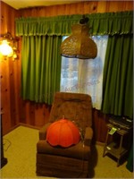 Brown Fabric Swivel Rocking Chair & Lamps
