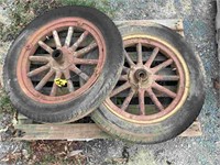 2 X TIMBER SPOKED WHEELS