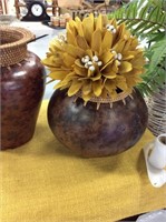Ceramic vase with wood yellow flowers