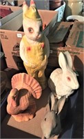 Vintage Paper Mache' Lot, Rabbits-Turkey-Dog