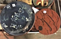 3 Redware Bowls, platters, some signed