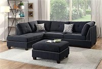 Chaise Sectional Set with Ottoman, Black
