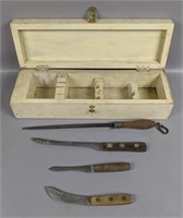 Vintage Butcher's Knives & Wood Storage Box