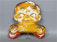 Vintage Chalkware Chippy Paint Boy Eating Corn