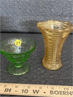 Carnival Glass Vase and Green Depression Glass